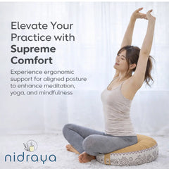 Nidraya Round Zafu Meditation Cushion Plain Filled with Buckwheat with Traditional Block Print (Tribal Ethnic) Nidraya