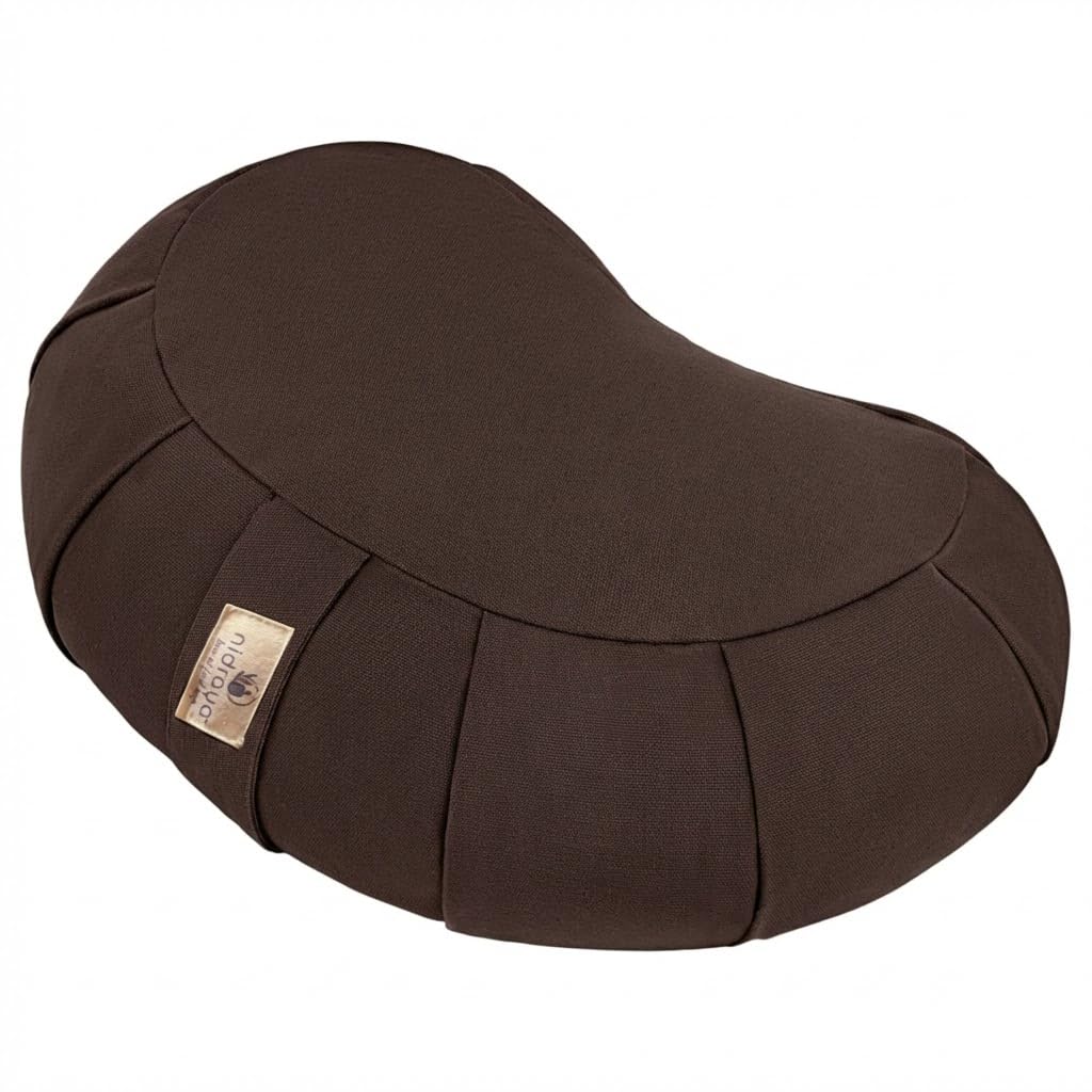 Zafu Meditation Cushion with Buckwheat Hull Fill, Crescent Zafu Cushion for Sitting on Floor, Adjustable Meditation Pillow Zafu for Yoga, Pilates, Vipassana & Pranayama (Earthwood Brown)