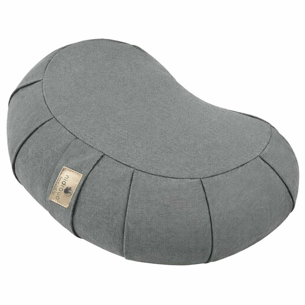 Zafu Meditation Cushion with Buckwheat Hull Fill, Crescent Zafu Cushion for Sitting on Floor, Adjustable Meditation Pillow Zafu for Yoga, Pilates, Vipassana & Pranayama (Ash Gray)