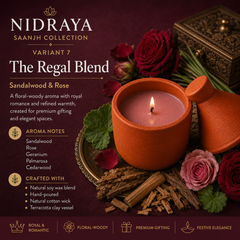 NIDRAYA Saanjh Collection The Regal Blend Aroma Candle | Sandalwood & Rose | Hand-Poured Soy Wax Blend in Terracotta Clay Pot