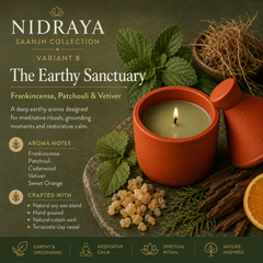NIDRAYA Saanjh Collection The Earthy Sanctuary Aroma Candle | Frankincense, Patchouli & Vetiver | Hand-Poured Soy Wax Blend in Terracotta Clay Pot