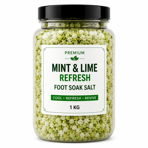 Mint & Lime Refresh Foot Soak Salt | Premium Cooling Foot Soak with Epsom Salt, Dead Sea Salt, Mint, Lime & Menthol | Refreshes Hot, Sweaty & Tired Feet | Home Spa Foot Care