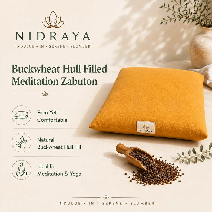 Nidraya Buckwheat Hull Filled Meditation Zabuton | Premium Floor Cushion for Meditation, Yoga & Zafu Support