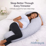 J Shaped Pregnancy Pillow for Side Sleeping | Maternity Body Pillow with Jersey Cover for Head Neck and Belly Support (Grey) (J-Shape) Nidraya thumbnail