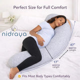 J Shaped Pregnancy Pillow for Side Sleeping | Maternity Body Pillow with Jersey Cover for Head Neck and Belly Support (Grey) (J-Shape) Nidraya thumbnail