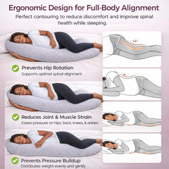 J Shaped Pregnancy Pillow for Side Sleeping | Maternity Body Pillow with Jersey Cover for Head Neck and Belly Support (Grey) (J-Shape) Nidraya