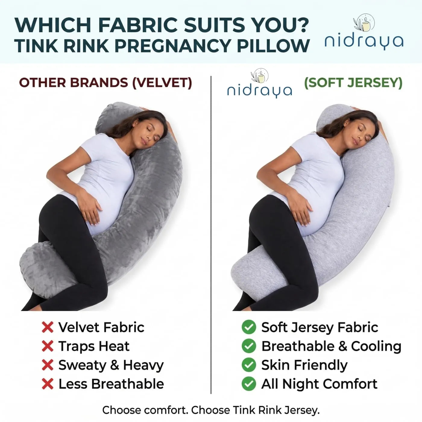 J Shaped Pregnancy Pillow for Side Sleeping | Maternity Body Pillow with Jersey Cover for Head Neck and Belly Support (Grey) (J-Shape)