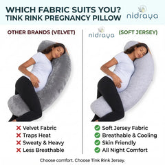 J Shaped Pregnancy Pillow for Side Sleeping | Maternity Body Pillow with Jersey Cover for Head Neck and Belly Support (Grey) (J-Shape) Nidraya