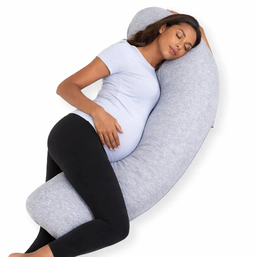 J Shaped Pregnancy Pillow for Side Sleeping | Maternity Body Pillow with Jersey Cover for Head Neck and Belly Support (Grey) (J-Shape) Nidraya