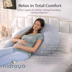 J Shaped Pregnancy Pillow for Side Sleeping | Maternity Body Pillow with Jersey Cover for Head Neck and Belly Support (Grey) (J-Shape) Nidraya