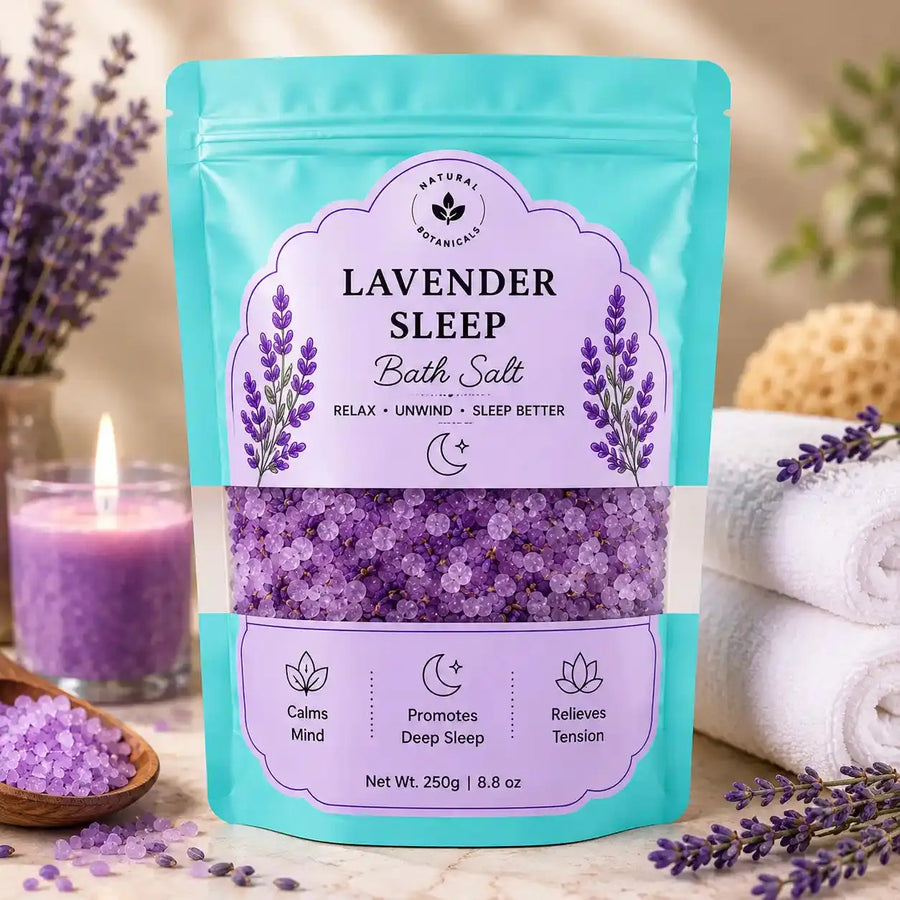 Nidraya Lavender Sleep Bath Salt, 250g | Lavender Bath Soak for Night-Time Relaxation | Calming Spa Bath Salt for Bedtime Self-Care Rituals Nidraya