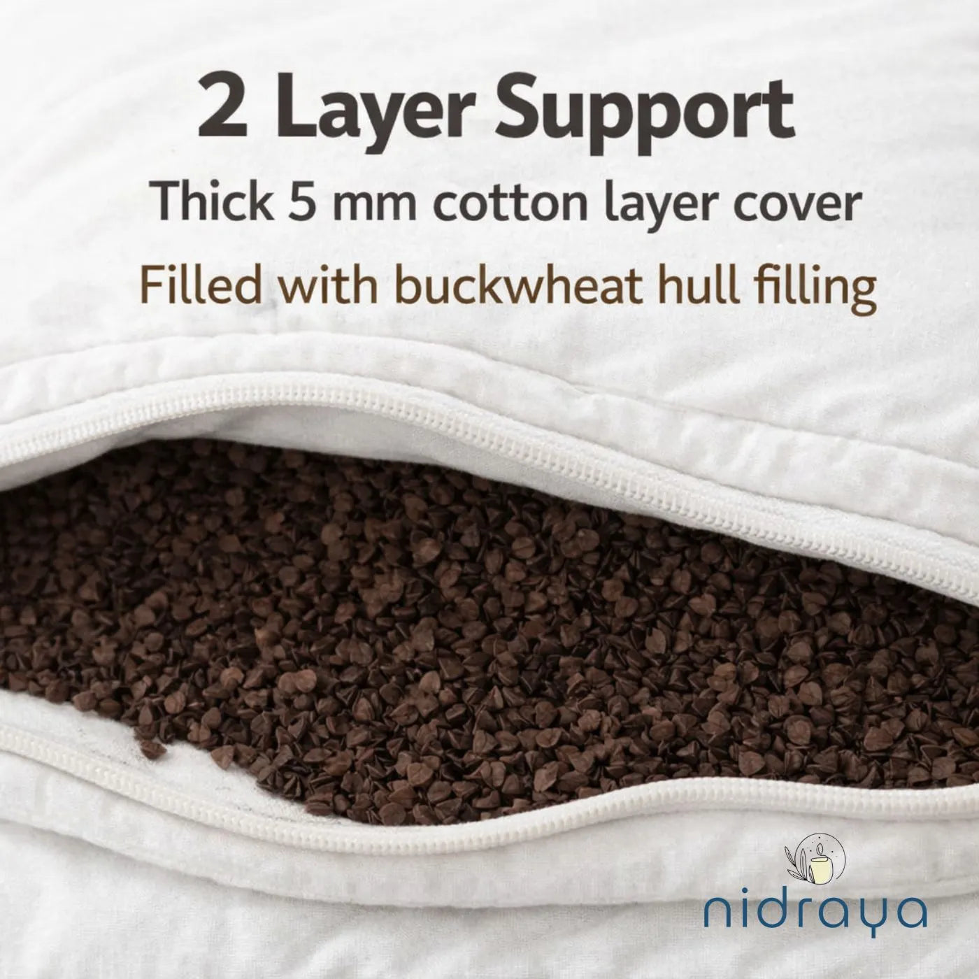 Natural Buckwheat Pillow for Sleeping with Organic Cotton Pillowcase | Adjustable Loft | Breathable for Cool Sleep | 20 x 26 in (Extra Large)