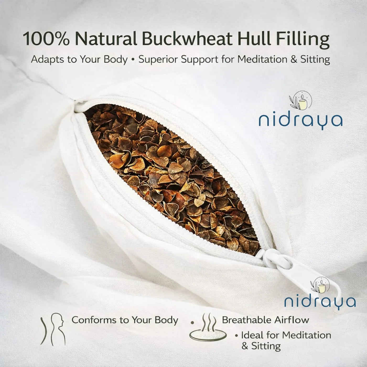 Natural Buckwheat Pillow for Sleeping with Organic Cotton Pillowcase | Adjustable Loft | Breathable for Cool Sleep | 20 x 26 in (Extra Large)