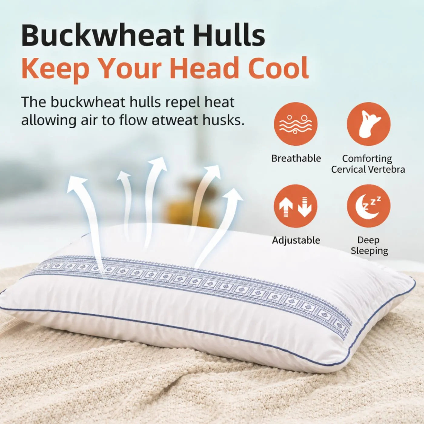 Natural Buckwheat Pillow for Sleeping with Organic Cotton Pillowcase | Adjustable Loft | Breathable for Cool Sleep | 20 x 26 in (Extra Large)