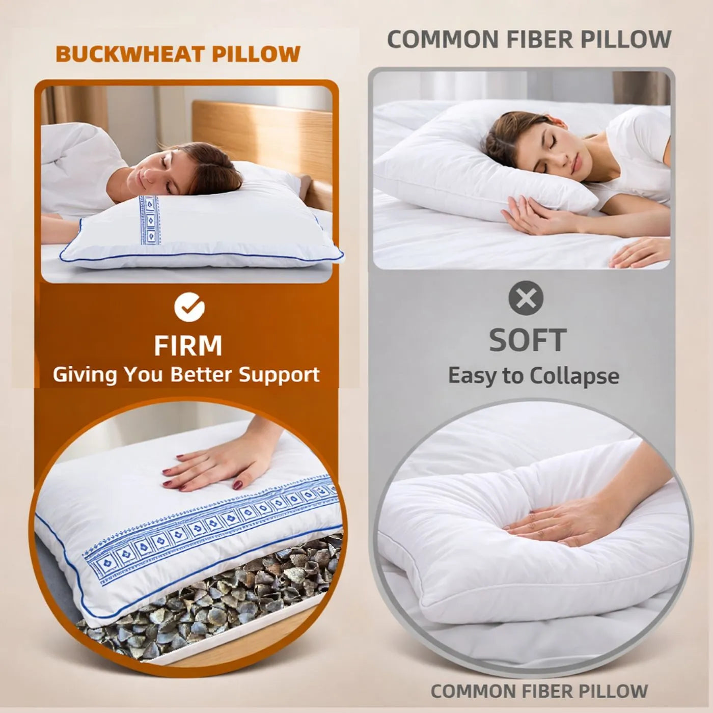 Natural Buckwheat Pillow for Sleeping with Organic Cotton Pillowcase | Adjustable Loft | Breathable for Cool Sleep | 14 x 20 in (Small)