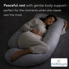 U Shaped Pregnancy Pillow for Side Sleeping | Maternity Body Pillow with Jersey Cover for Head Neck and Belly Support (Grey) (U-Shape) Nidraya