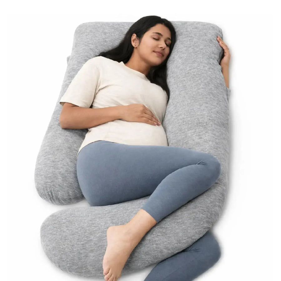 U Shaped Pregnancy Pillow for Side Sleeping | Maternity Body Pillow with Jersey Cover for Head Neck and Belly Support (Grey) (U-Shape) Nidraya