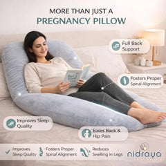 U Shaped Pregnancy Pillow for Side Sleeping | Maternity Body Pillow with Jersey Cover for Head Neck and Belly Support (Grey) (U-Shape) Nidraya