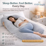 U Shaped Pregnancy Pillow for Side Sleeping | Maternity Body Pillow with Jersey Cover for Head Neck and Belly Support (Grey) (U-Shape) Nidraya thumbnail