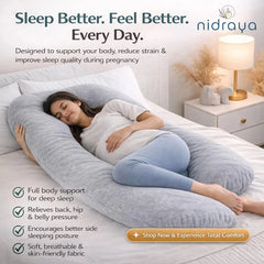 U Shaped Pregnancy Pillow for Side Sleeping | Maternity Body Pillow with Jersey Cover for Head Neck and Belly Support (Grey) (U-Shape) Nidraya