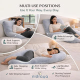 U Shaped Pregnancy Pillow for Side Sleeping | Maternity Body Pillow with Jersey Cover for Head Neck and Belly Support (Grey) (U-Shape) Nidraya thumbnail