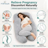 U Shaped Pregnancy Pillow for Side Sleeping | Maternity Body Pillow with Jersey Cover for Head Neck and Belly Support (Grey) (U-Shape) Nidraya thumbnail