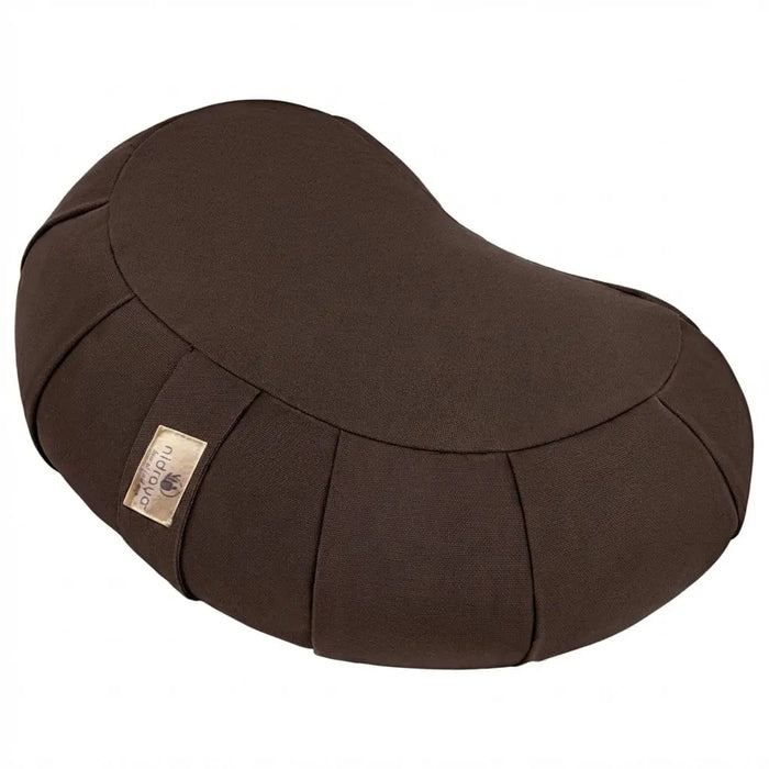 Nidraya Zafu Meditation Cushion With Buckwheat Hull Fill - Adjustable Yoga & Pilates Support Pillow - Crescent Cotton Cover With Handle (Earthwood Brown) Nidraya