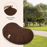 Nidraya Zafu Meditation Cushion With Buckwheat Hull Fill - Adjustable Yoga & Pilates Support Pillow - Crescent Cotton Cover With Handle (Earthwood Brown) Nidraya thumbnail