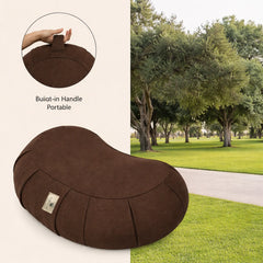 Nidraya Zafu Meditation Cushion With Buckwheat Hull Fill - Adjustable Yoga & Pilates Support Pillow - Crescent Cotton Cover With Handle (Earthwood Brown) Nidraya