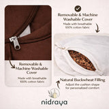 Nidraya Zafu Meditation Cushion With Buckwheat Hull Fill - Adjustable Yoga & Pilates Support Pillow - Crescent Cotton Cover With Handle (Earthwood Brown) Nidraya thumbnail