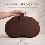 Nidraya Zafu Meditation Cushion With Buckwheat Hull Fill - Adjustable Yoga & Pilates Support Pillow - Crescent Cotton Cover With Handle (Earthwood Brown) Nidraya thumbnail