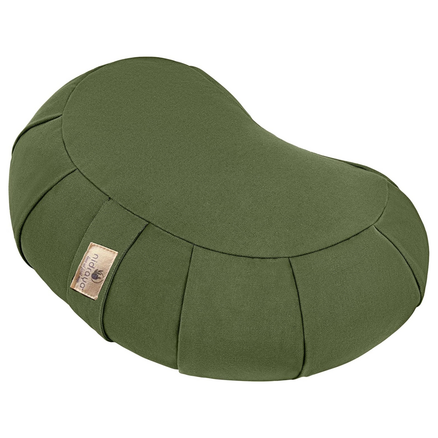 Nidraya Zafu Meditation Cushion With Buckwheat Hull Fill - Adjustable Yoga & Pilates Support Pillow - Crescent Cotton Cover With Handle (Green Forest Sage)
