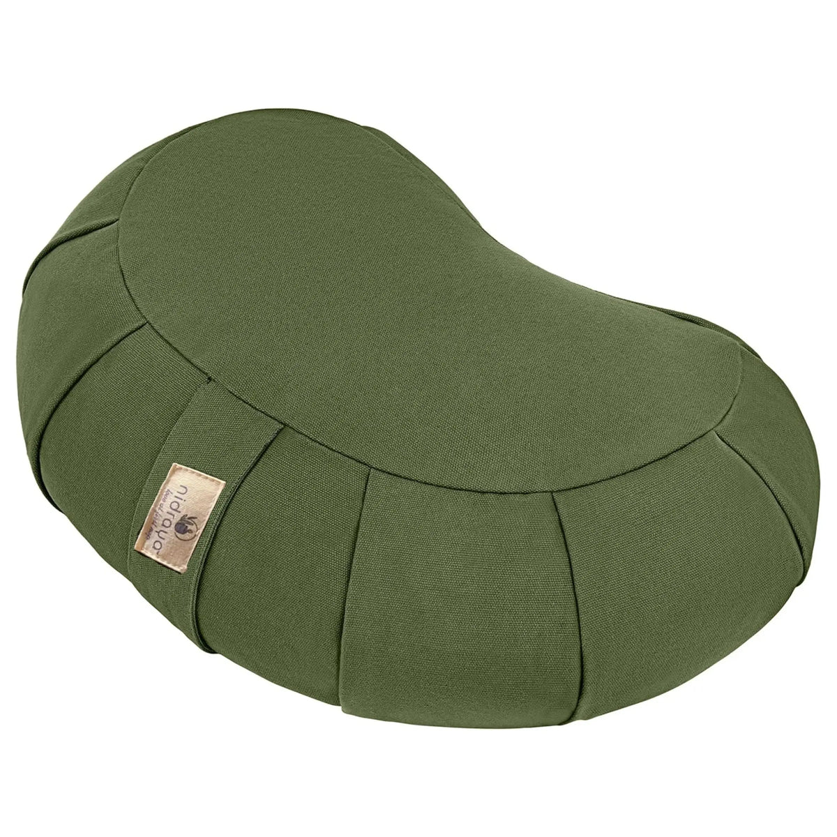 Nidraya Zafu Meditation Cushion With Buckwheat Hull Fill - Adjustable Yoga & Pilates Support Pillow - Crescent Cotton Cover With Handle (Green Forest Sage) Nidraya