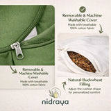 Nidraya Zafu Meditation Cushion With Buckwheat Hull Fill - Adjustable Yoga & Pilates Support Pillow - Crescent Cotton Cover With Handle (Green Forest Sage) Nidraya thumbnail