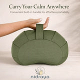 Nidraya Zafu Meditation Cushion With Buckwheat Hull Fill - Adjustable Yoga & Pilates Support Pillow - Crescent Cotton Cover With Handle (Green Forest Sage) Nidraya thumbnail