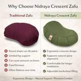 Nidraya Zafu Meditation Cushion With Buckwheat Hull Fill - Adjustable Yoga & Pilates Support Pillow - Crescent Cotton Cover With Handle (Green Forest Sage) Nidraya thumbnail