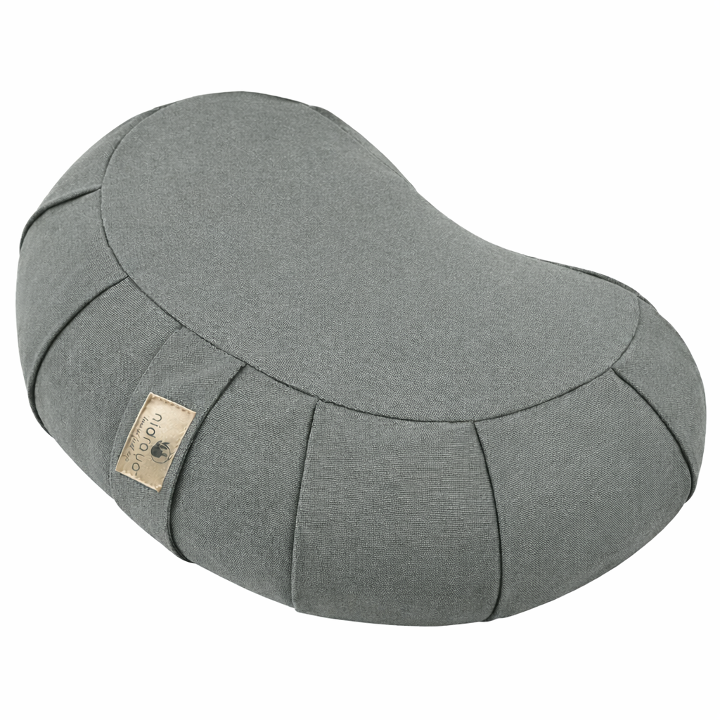 Nidraya Zafu Meditation Cushion With Buckwheat Hull Fill - Adjustable Yoga & Pilates Support Pillow - Crescent Cotton Cover With Handle (Ash Gray)