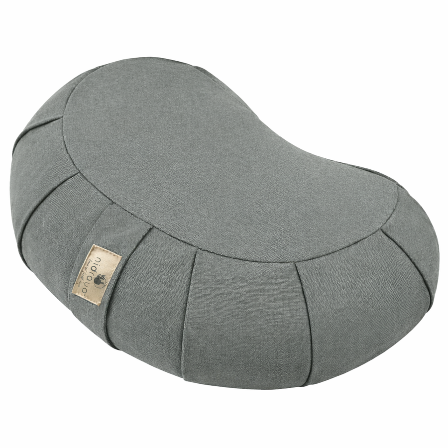 Nidraya Zafu Meditation Cushion With Buckwheat Hull Fill - Adjustable Yoga & Pilates Support Pillow - Crescent Cotton Cover With Handle (Ash Gray)
