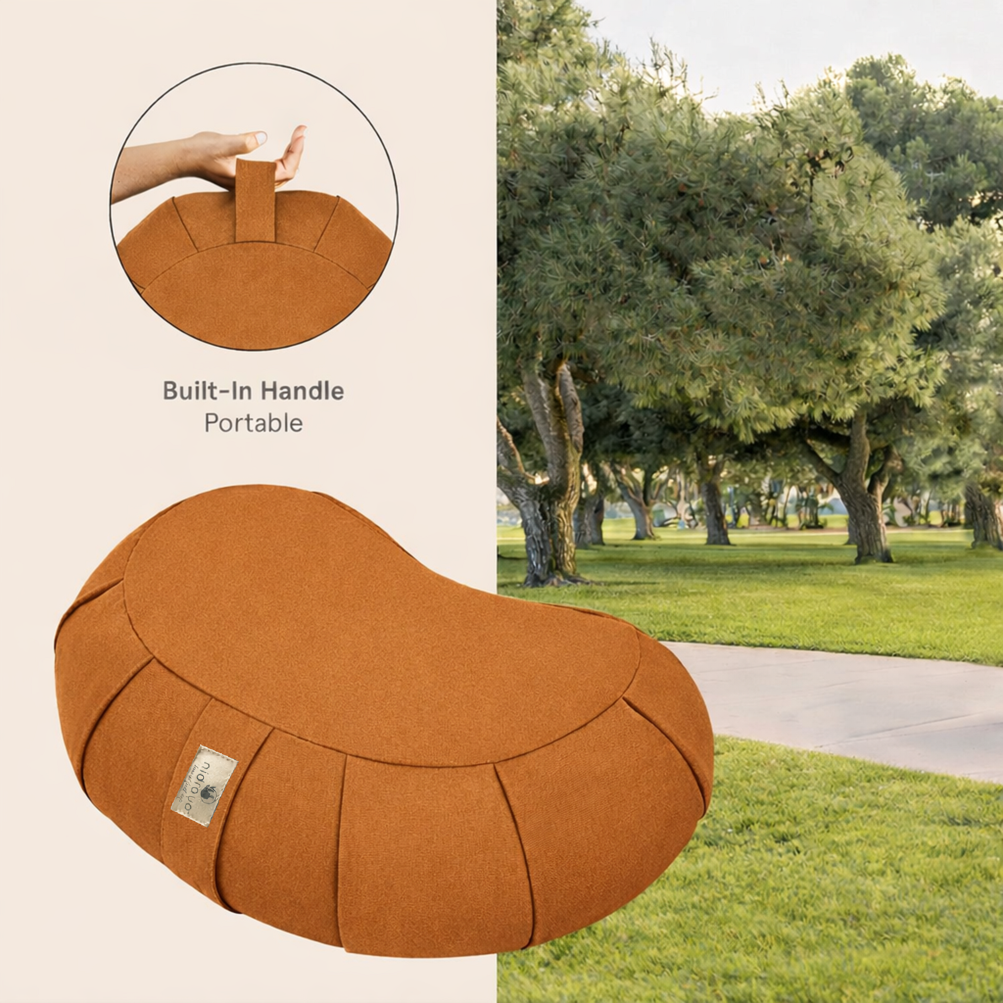 Nidraya Zafu Meditation Cushion With Buckwheat Hull Fill - Adjustable Yoga & Pilates Support Pillow - Crescent Cotton Cover With Handle (Ash Gray)