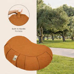 Nidraya Zafu Meditation Cushion With Buckwheat Hull Fill - Adjustable Yoga & Pilates Support Pillow - Crescent Cotton Cover With Handle (Ash Gray) Nidraya