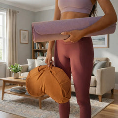 Nidraya Zafu Meditation Cushion With Buckwheat Hull Fill - Adjustable Yoga & Pilates Support Pillow - Crescent Cotton Cover With Handle (Ash Gray) Nidraya