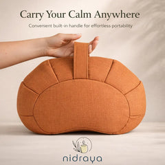 Nidraya Zafu Meditation Cushion With Buckwheat Hull Fill - Adjustable Yoga & Pilates Support Pillow - Crescent Cotton Cover With Handle (Ash Gray) Nidraya