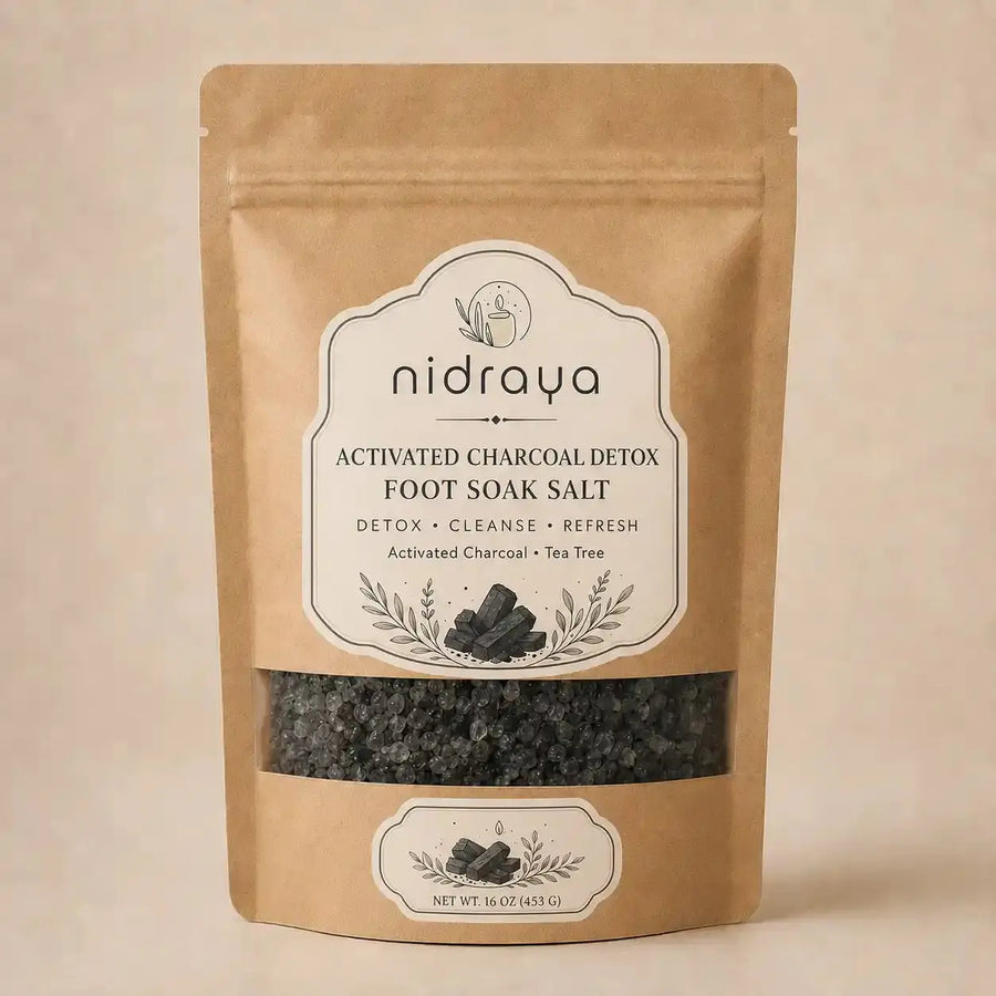 Activated Charcoal Detox Foot Soak Salt 250g | Premium Deep Cleanse Foot Soak with Epsom Salt, Activated Charcoal, Bentonite Clay & Tea Tree Oil | Refreshes Sweaty Feet, Helps Fight Odour & Revives Tired Feet | Home Spa Foot Care Nidraya