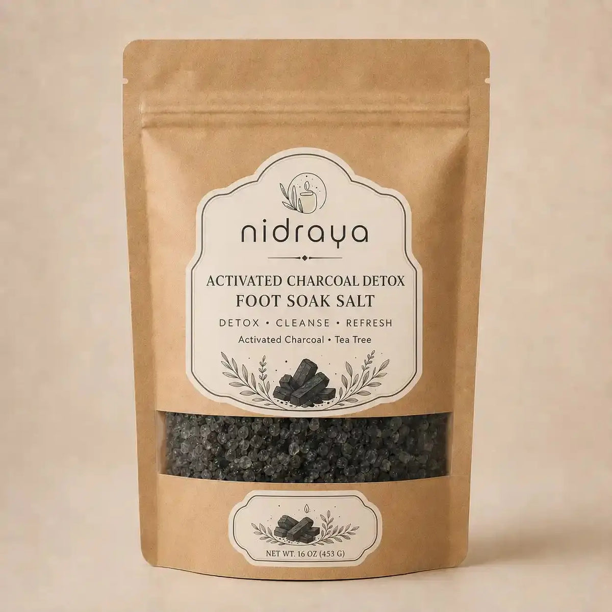 Activated Charcoal Detox Foot Soak Salt 250g | Premium Deep Cleanse Foot Soak with Epsom Salt, Activated Charcoal, Bentonite Clay & Tea Tree Oil | Refreshes Sweaty Feet, Helps Fight Odour & Revives Tired Feet | Home Spa Foot Care Nidraya