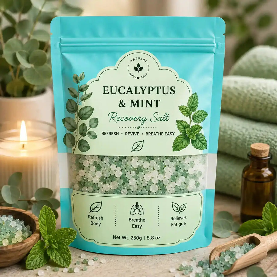 Nidraya Eucalyptus & Mint Recovery Bath Salt, 250g | Refreshing Spa Bath Soak with Eucalyptus & Mint | Cooling Self-Care Bath Salt for Body Relaxation Nidraya