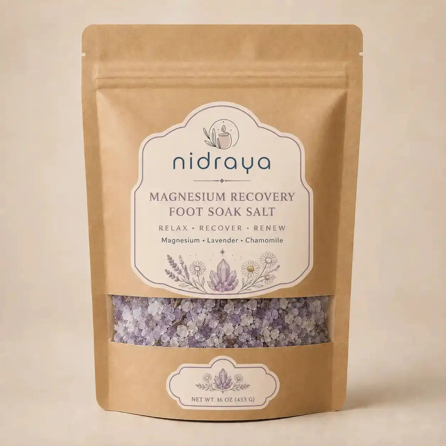 Magnesium Recovery Foot Soak Salt 250g | Premium Magnesium-Rich Foot Soak with Epsom Salt, Magnesium Chloride Flakes, Lavender & Peppermint | Relaxes Tired Feet, Supports Post-Workout Recovery & Home Spa Foot Care Nidraya