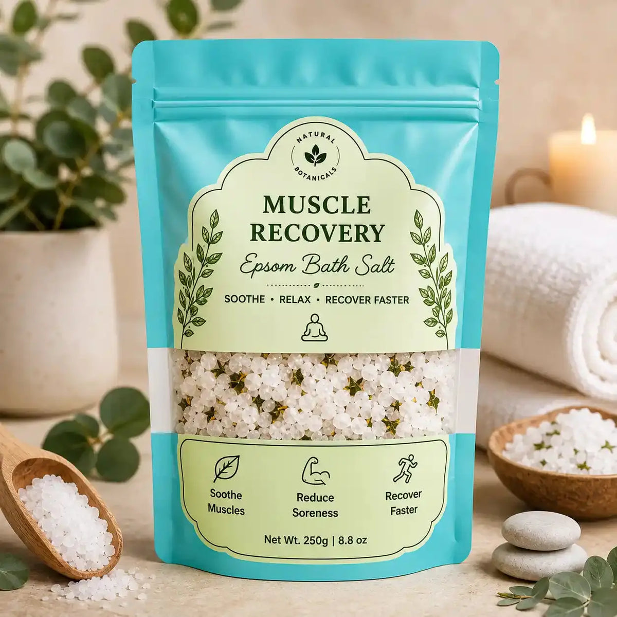 Nidraya Muscle Recovery Epsom Bath Salt, 250g | Epsom Bath Soak for Post-Workout Relaxation | Spa Salt for Tired Body & Self-Care Rituals Nidraya