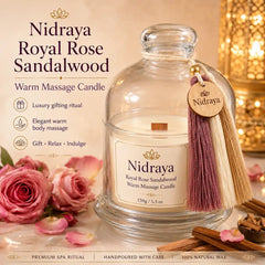Nidraya Royal Rose Sandalwood Warm Massage Oil Candle, 150 ml | Rose & Sandalwood Aroma | Soy Wax, Shea Butter & Jojoba Oil Massage Candle | Premium Spa & Gifting Ritual
