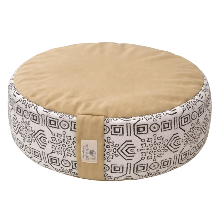 Nidraya Round Zafu Meditation Cushion Plain Filled with Buckwheat with Traditional Block Print (Tribal Ethnic) Nidraya