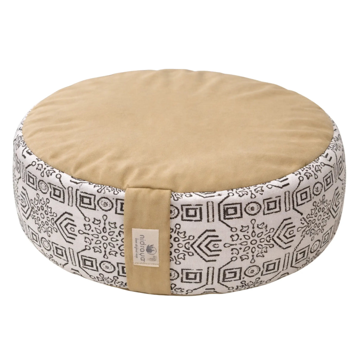 Nidraya Round Zafu Meditation Cushion Plain Filled with Buckwheat with Traditional Block Print (Tribal Ethnic) Nidraya